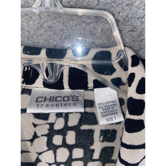 Chico's Travelers Dress Womens 1 Black Off White Button Up Short Sleeves Casual - Picture 10 of 13